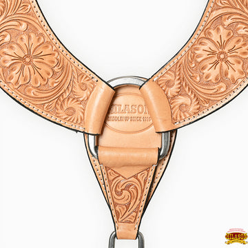 Hilason Western Horse Floral Hand Carved American Leather Breast Collar Oiled Tan